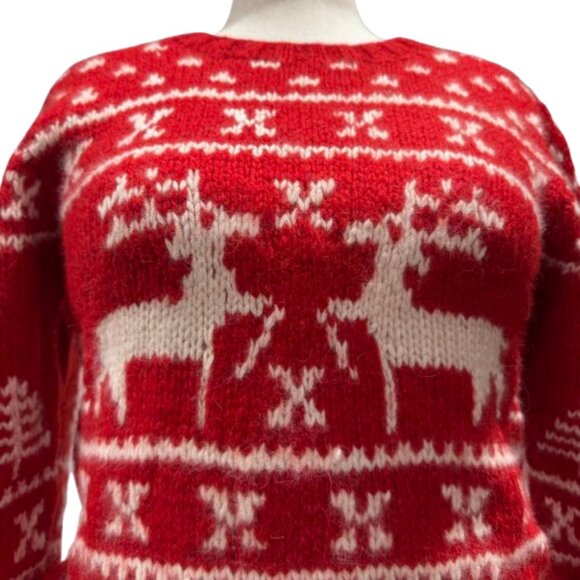 VTG Woolrich Double Reindeer 100% Wool Christmas Red and White Sweater (Size L) - Picture 2 of 13